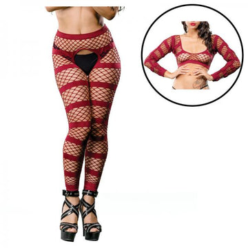 Burgundy Stripes  Crotchless Legging