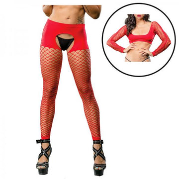 Red Crotchless  Mesh/fishnet  Legging