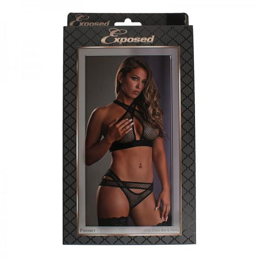 Fishnet Criss Cross Bra & Panty Black Lx