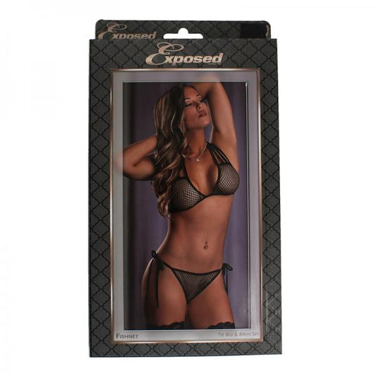 Fishnet Tie Bra & Bikini Set Black 2xl