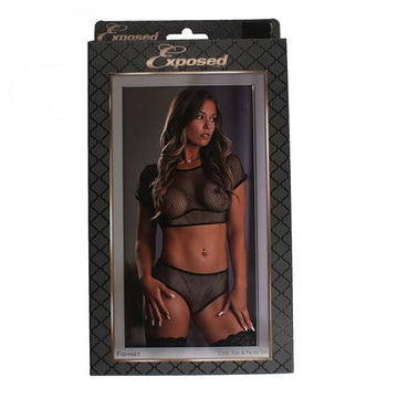 Fishnet Crop Top &amp; Panty Set Black 2xl