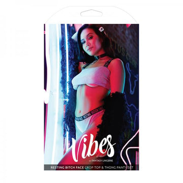 Vibes Resting Bitch Face Crop/pnty Set Gry L/xl