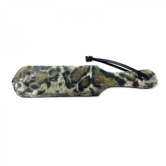 Leather Paddle With Faux Fur - Black With Leopard Fur