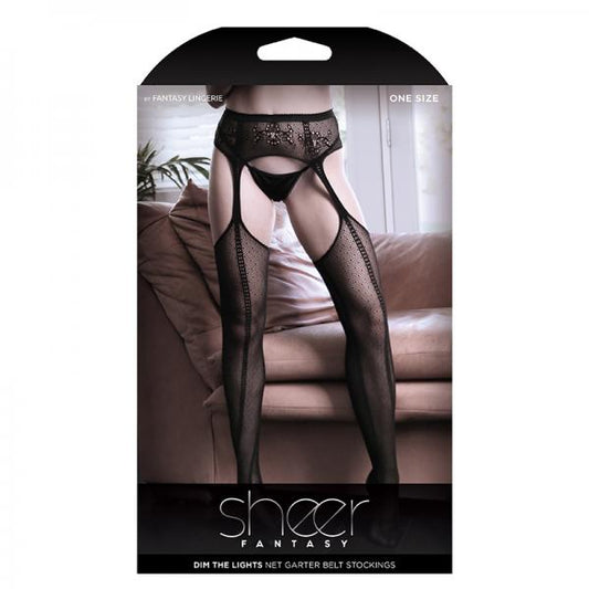 Dim The Lights Garter Belt With Attached Dot Faux Seam Stockings One Size