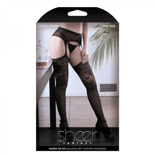 Hands On Me Garter Belt With Attached Galloon Style Stockings Queen