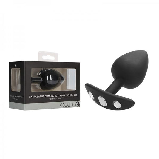 Ouch! Extra Large Diamond Butt Plug With Handle - Black