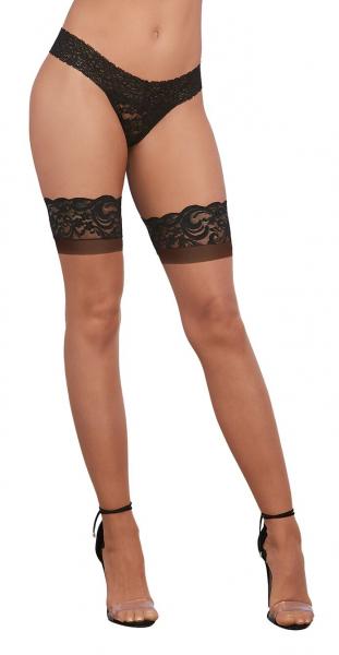 Cuban Heel Lace Top Thigh High Stockings Nude Black O/S