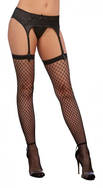 Fishnet Plaid Thigh High Stockings Black O/S