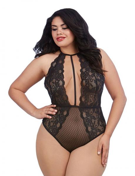 Stretch Lace Mesh Teddy Diamond Black O/S Queen