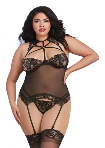 Bustier &amp; G-String Black O/S Queen