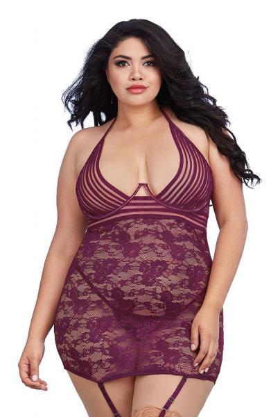 Garterslip & G-String Mulberry Purple Queen O/S