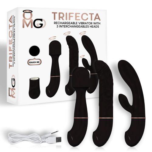 Trifecta Vibrator with 3 Interchangeable Heads Black