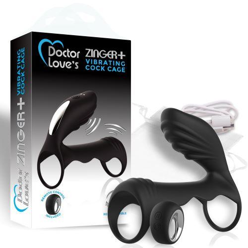 Doctor Love Zinger+ Vibrating Rechargeable Cock Cage Remote Black