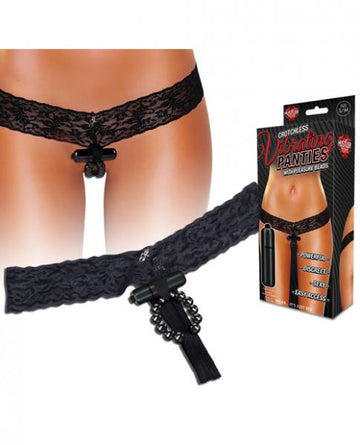 Hustler Crotchless Stimulating Panties With Pleasure Beads Black S/M