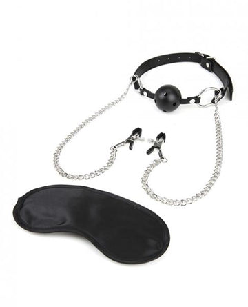 Lux Fetish Breathable Ball Gag Adjustable Nipple Chain