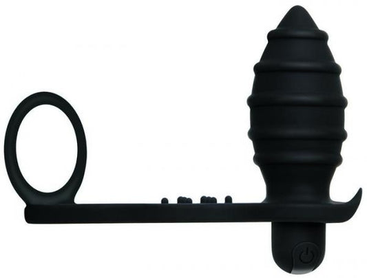 Rechargeable Cock Ring & Anal Vibe Black