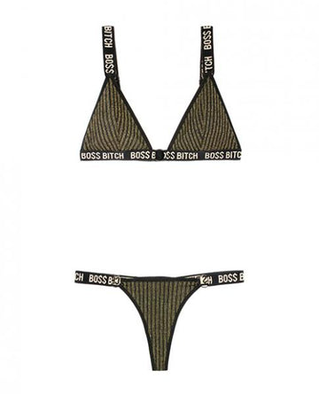 Vibes Boss Bitch Bralette &amp; Panty Gold Rings L/XL