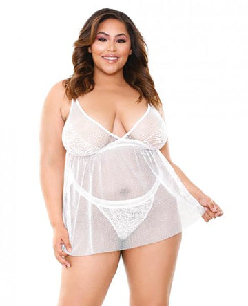 Curve Isla Lace &amp; Net Babydoll with Panty White 1X2X