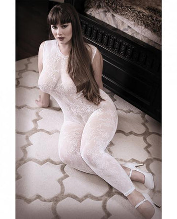 Sheer Fantasy Lace Edge Bodystocking White Queen Size