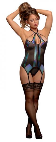 Oil Slick Merry Widow &amp; G-String Set Black L/XL