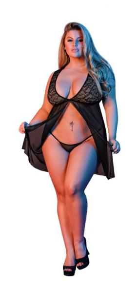 Sexy Time Fly Away Babydoll &amp; G-String Set Black 2X