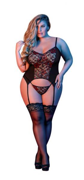 Sexy Time Merry Widow &amp; G-String Set Black 2X