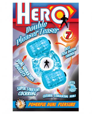 Hero double pleaser teaser cock ring - blue