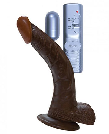 All American Whopper 8 inches Curved Vibrating Dong, Balls Brown