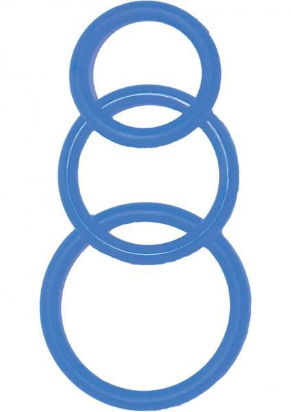 Super Silicone Cockrings - 3 Sizes - Blue