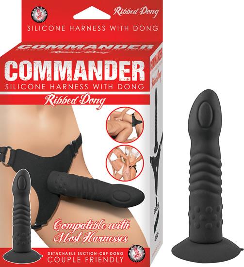 Commander Harness Ribbed Dong Black O/S