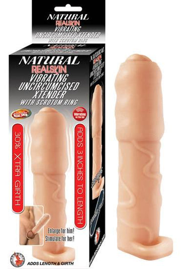 Natural Realskin Vibrating Uncircumcised Xtender Scrotum Ring Beige