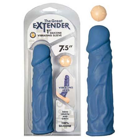 The Great Extender 1st Silicone Vibrating Sleeve 7.5 In Blue