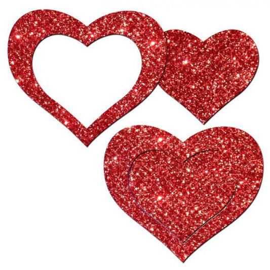 Pastease Glitter Peek A Boob Hearts Pasties Red