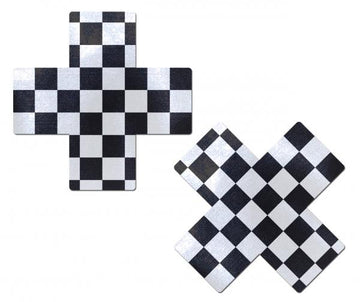 Pastease X Black &amp; White Checker Cross Nipple Pasties