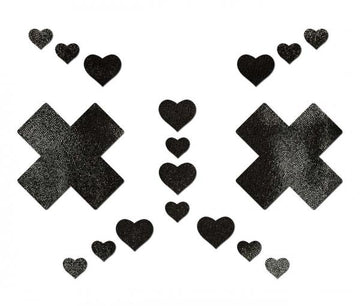 Liquid Black Plus X Cross With 6 Mini Hearts &amp; 10 Baby Hearts