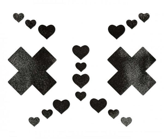 Liquid Black Plus X Cross With 6 Mini Hearts & 10 Baby Hearts