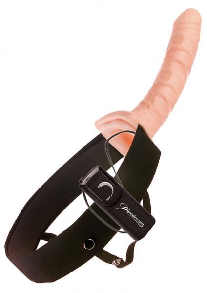 10 Vibrating Hollow Strap On Beige