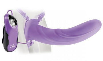 Vibrating 8 Inch Silicone Hollow Strap-on - Purple