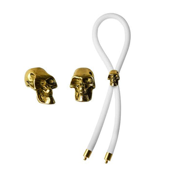 Bolo C-Ring Lasso Gold Skull Bead Silicone White