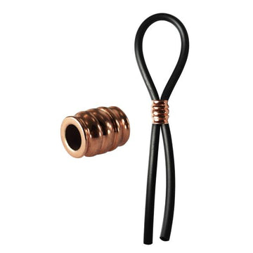 Bolo Lasso Ring Rose Gold Barrel Bead Slider Black