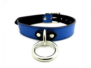 M2M Collar Leather D-Ring Blue O/S