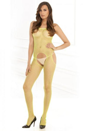 Industrial Net Suspender Bodystocking Lime Green O/S