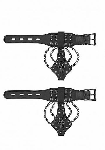 Ouch! Skulls &amp; Bones Handcuffs With Skulls and Chains Black