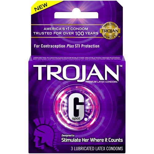 Trojan Latex Condoms G-Spot 3 Count Package