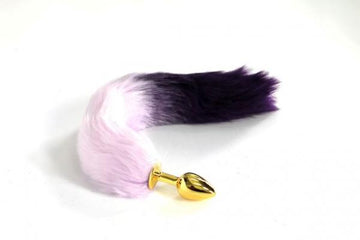 Metal Silver Tone Plug Medium 2 Tone Faux Fur Fox Purple/ Dusty Violet