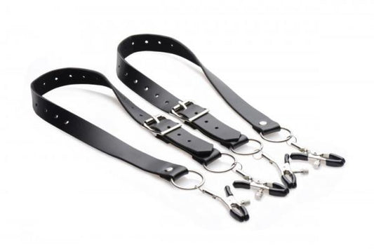 Spread Labia Spreader Straps with Clamps Black